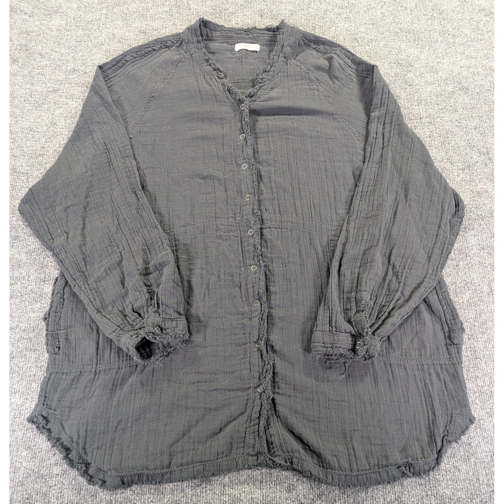 Natural Life XXL Charcoal Grey Cotton Gauze Button Front Tunic Top Pockets